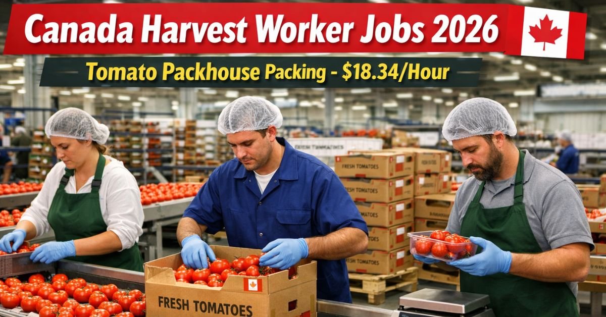 Canada Tomato Packhouse Harvest Worker Jobs 2026 – $18.34/Hour Farm Packing Job in Alberta